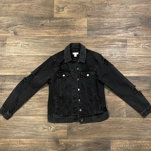 Forever21 Distressed Black Jean Jacket- Small